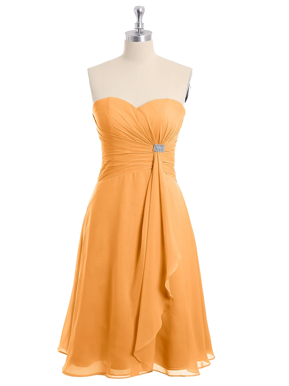 Knee Length Chiffon Dress with Sweetheart Neck-Tangerine