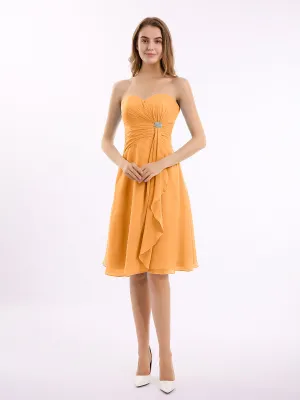 Knee Length Chiffon Dress with Sweetheart Neck-Tangerine