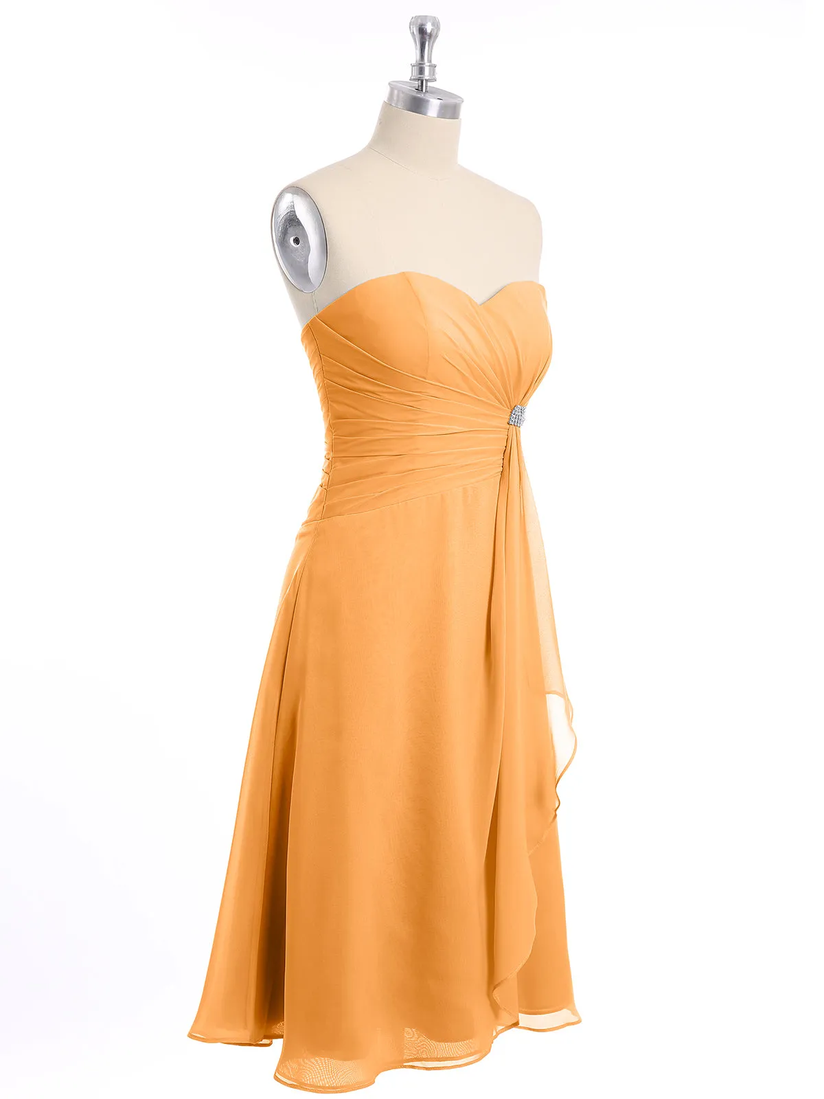 Knee Length Chiffon Dress with Sweetheart Neck-Tangerine