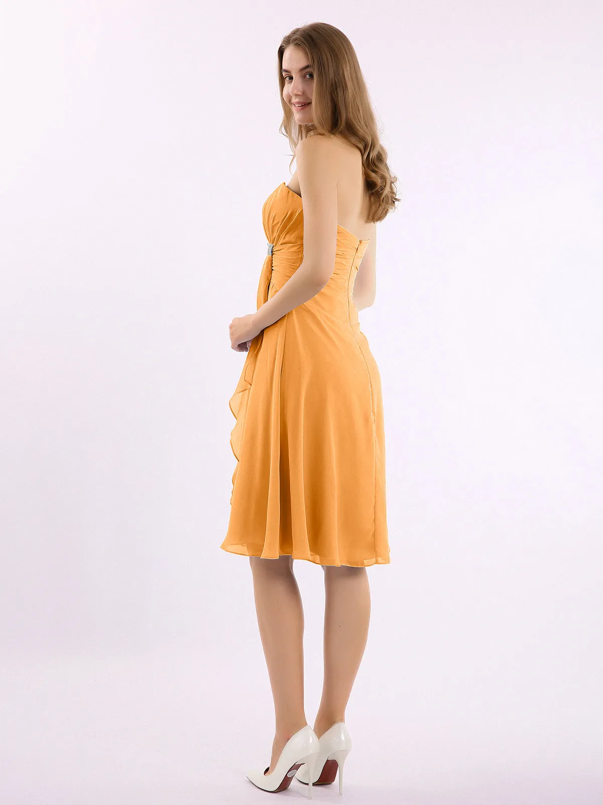 Knee Length Chiffon Dress with Sweetheart Neck-Tangerine