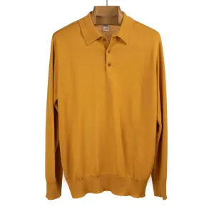 Knit long sleeve polo in ochre gold merino wool (restock)