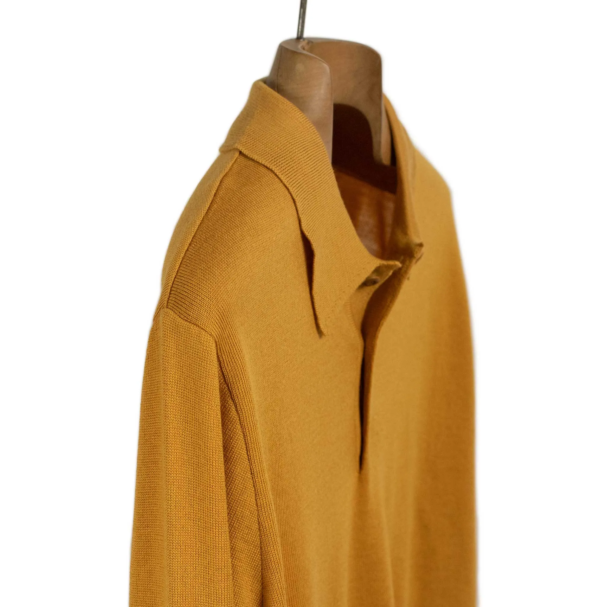 Knit long sleeve polo in ochre gold merino wool (restock)