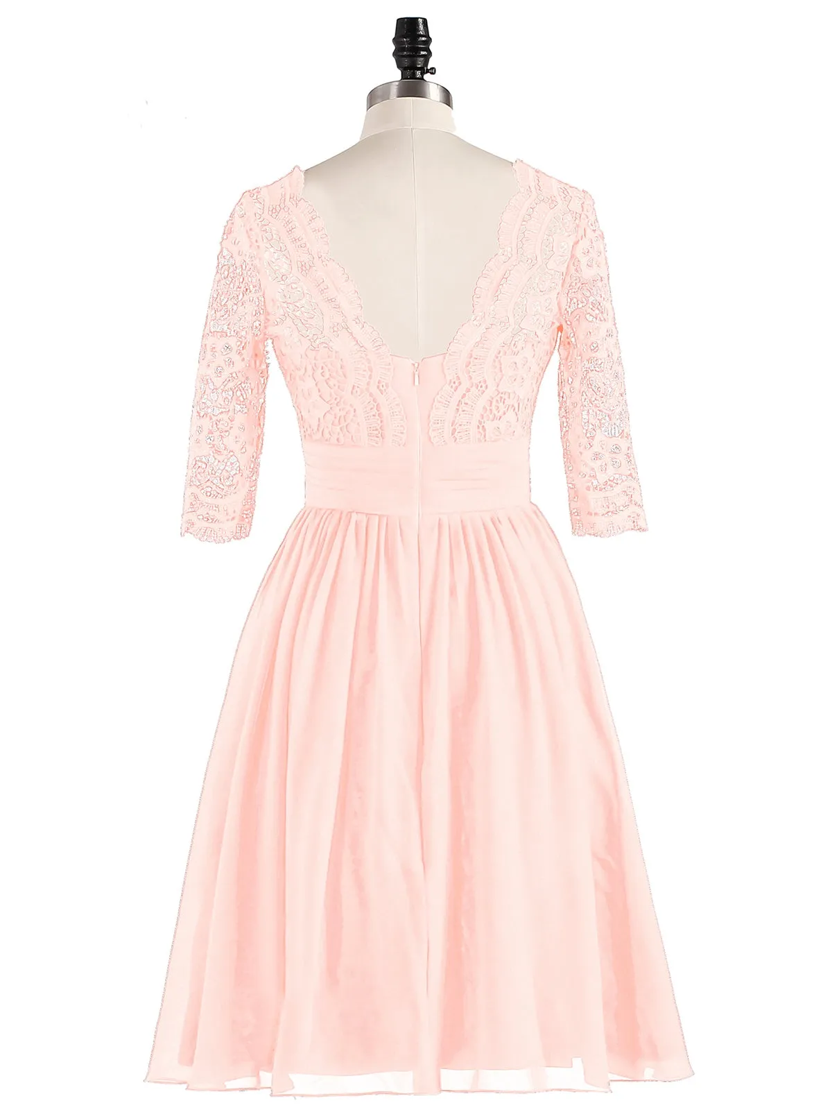 Lace and Chiffon Short Dress with Half Sleeves Pearl Pink