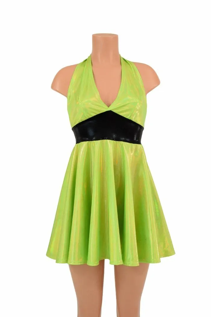 Lime Holo Halter Skater Dress