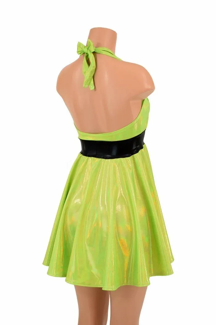 Lime Holo Halter Skater Dress