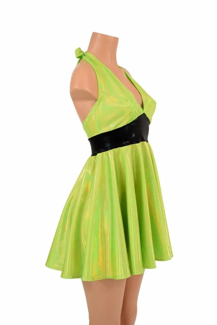 Lime Holo Halter Skater Dress