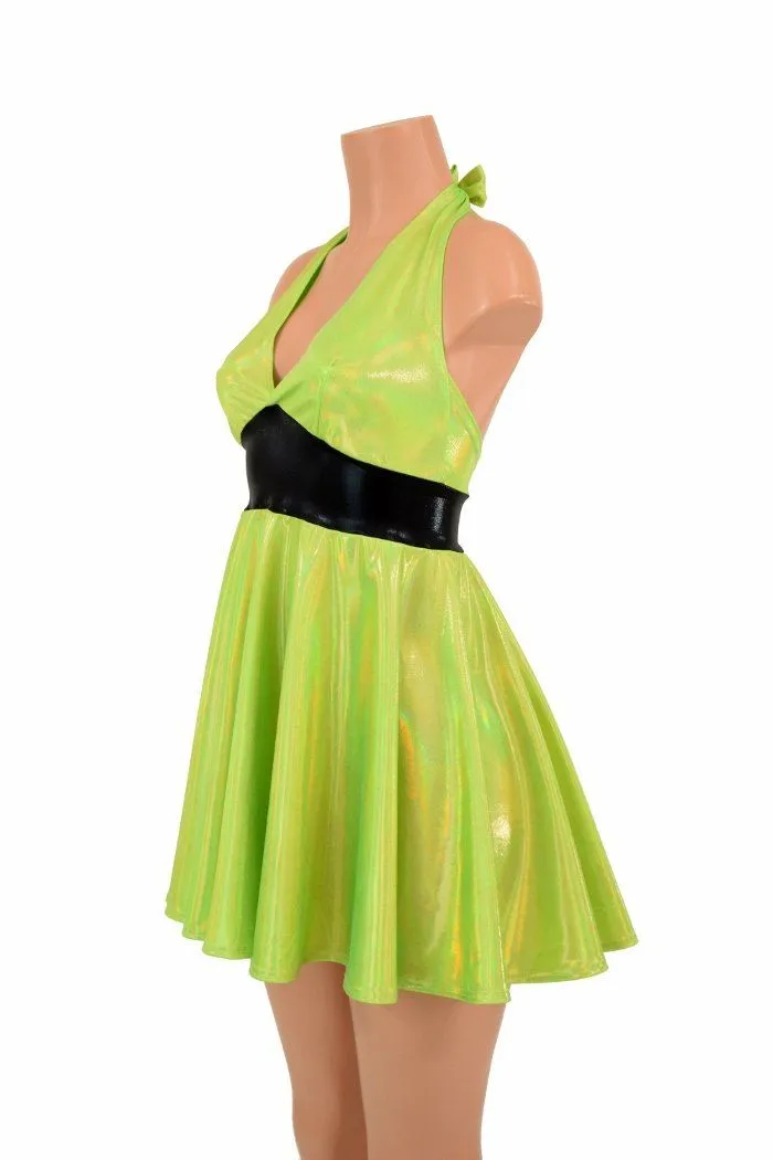 Lime Holo Halter Skater Dress