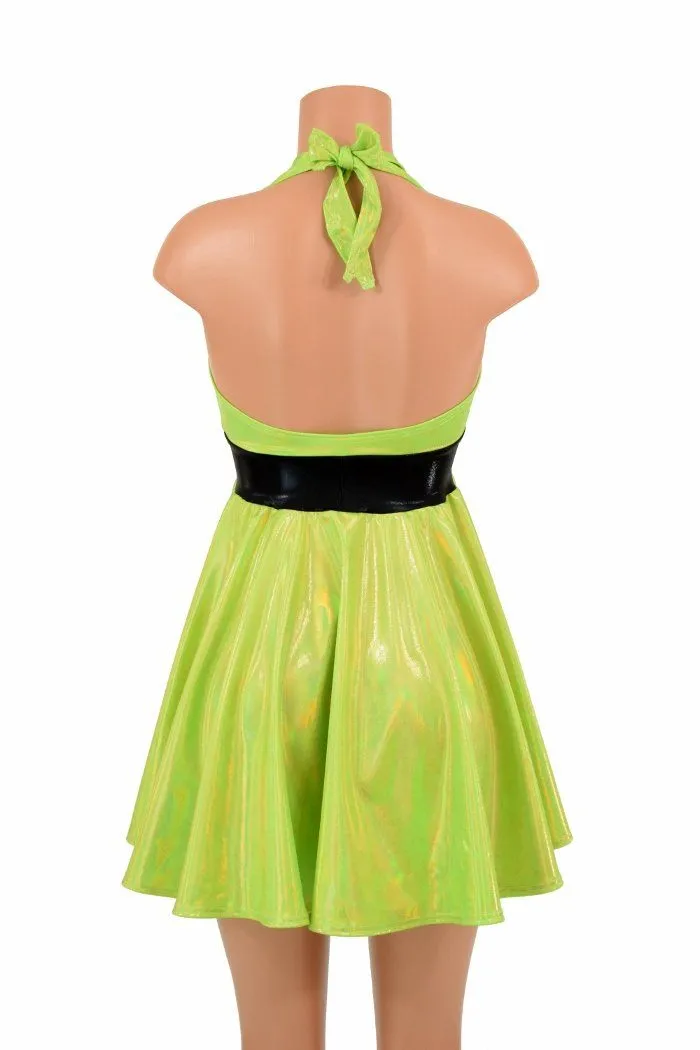 Lime Holo Halter Skater Dress