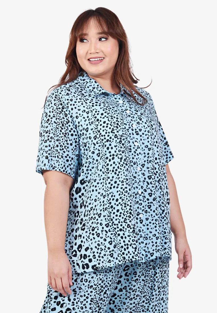 Londi Cotton Rayon Sleepwear Long Pajama Shirt Set - Blue Leopard