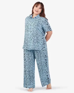 Londi Cotton Rayon Sleepwear Long Pajama Shirt Set - Blue Leopard