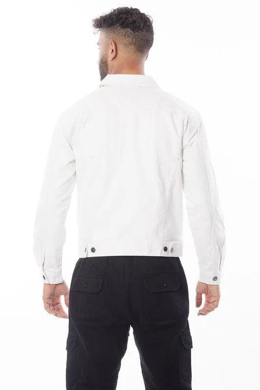 Mens White Waist Length Denim Jacket