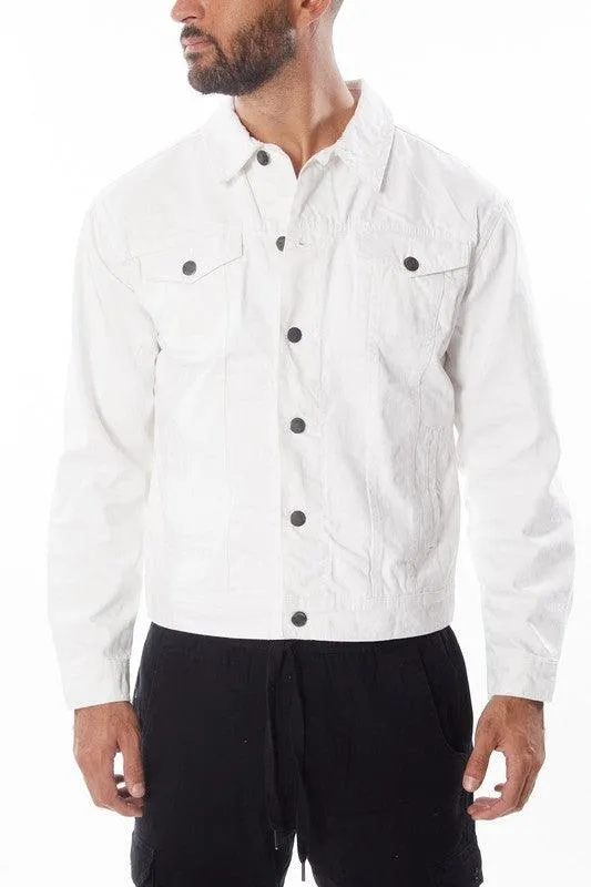 Mens White Waist Length Denim Jacket