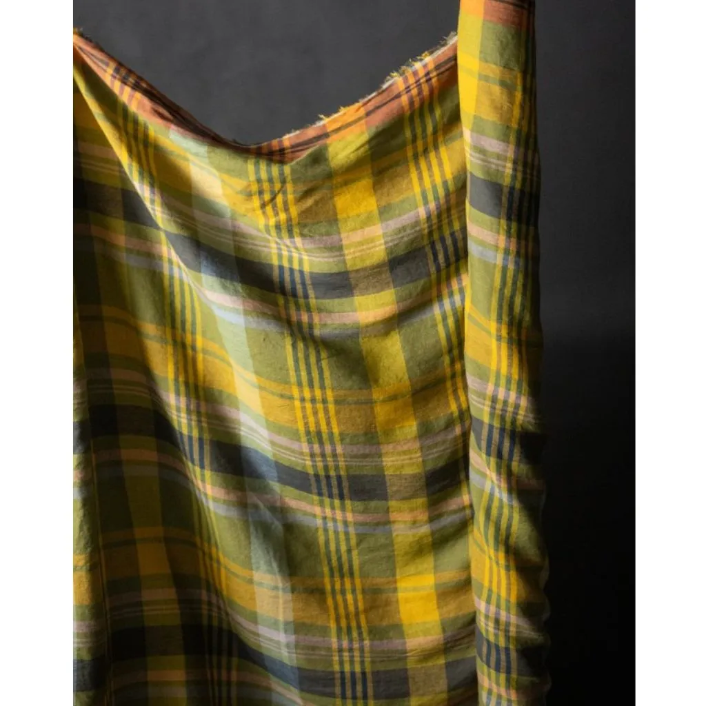 Merchant & Mills Pablo Green Large Plaid Soft Washed Linen Citron