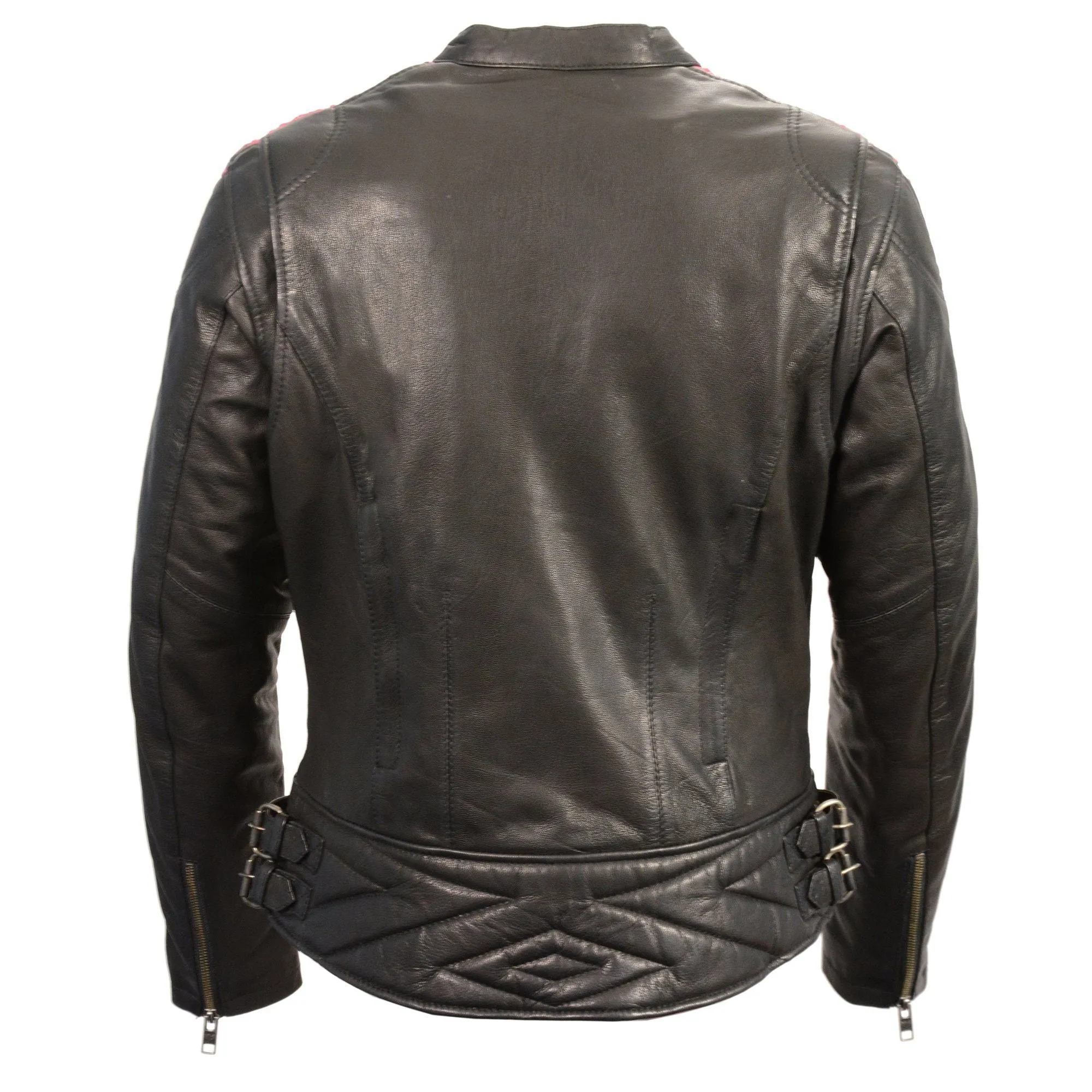 Milwaukee Leather-MLL2571-Ladies Lightweight Black and Pink Racer Jacket with Crinkled Arm Detailing