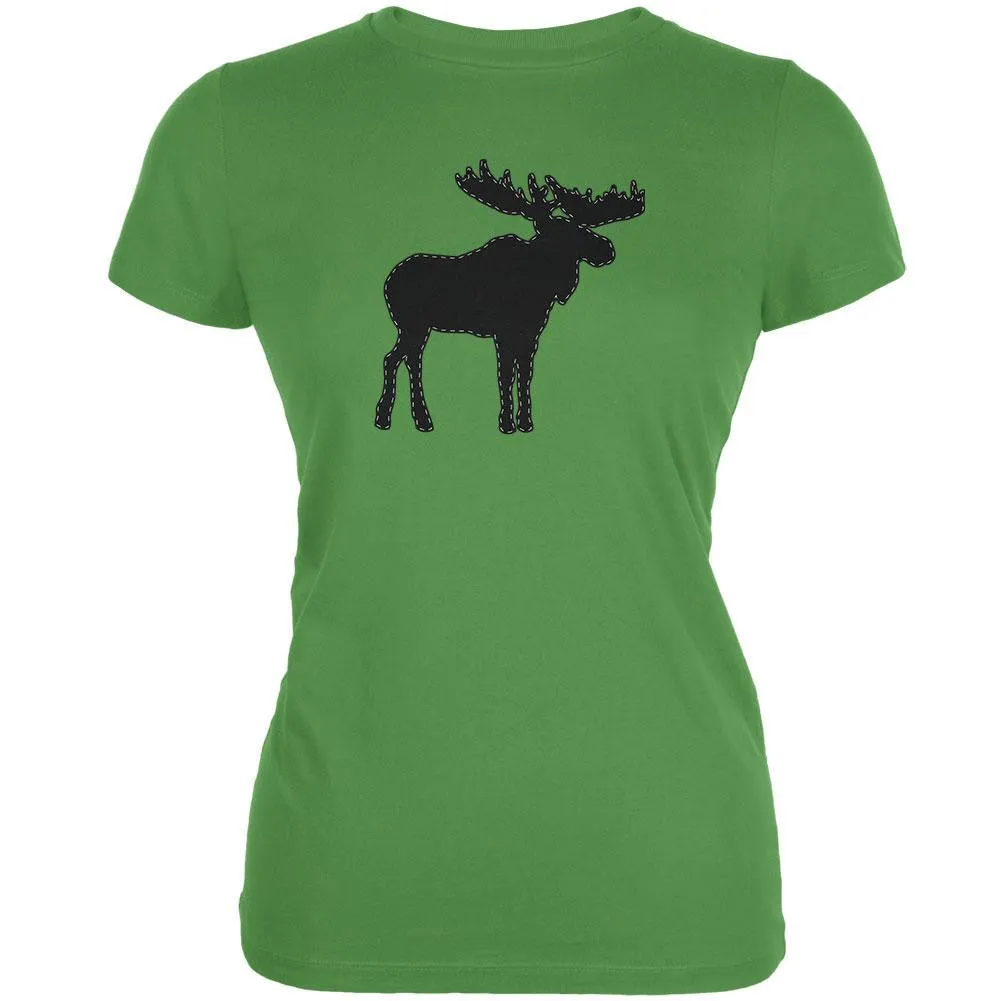 Moose Faux Stitched Leaf Juniors Soft T-Shirt