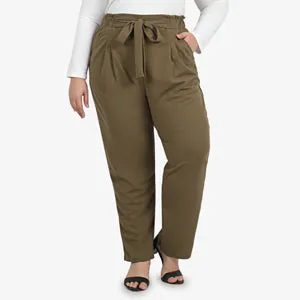 Pepper High-Waisted Plus Size Paperbag Pants - Coffee Brown