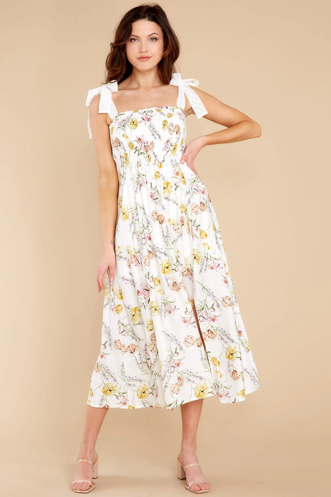 Plant A Kiss White Multi Floral Print Midi Dress