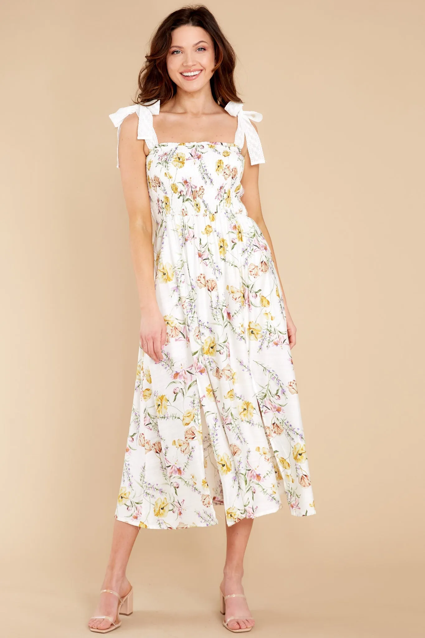 Plant A Kiss White Multi Floral Print Midi Dress