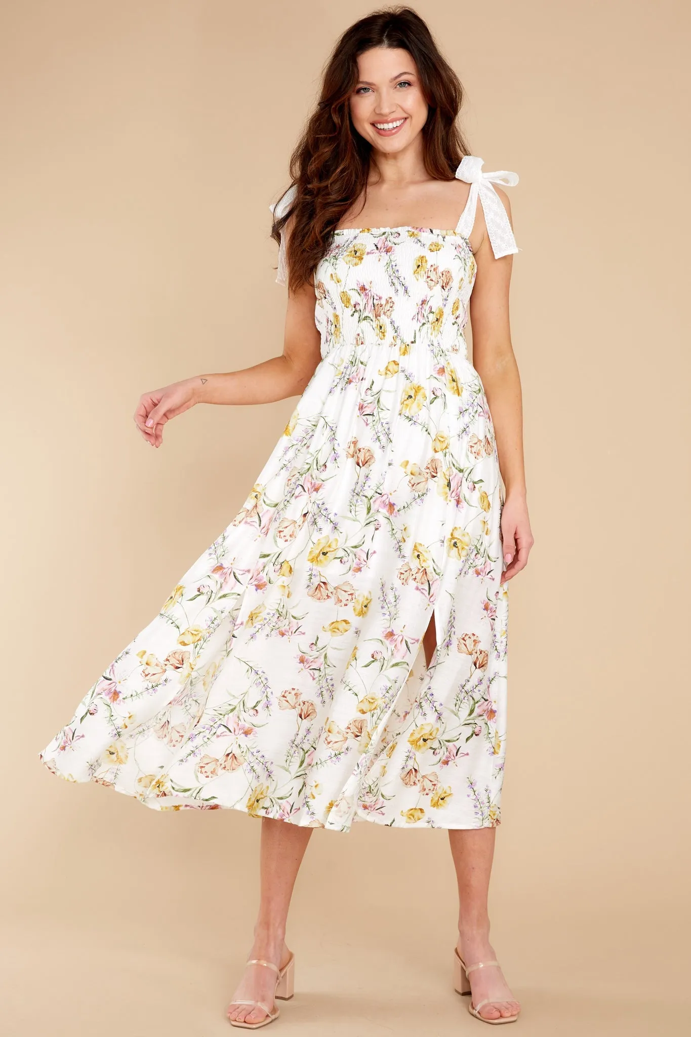 Plant A Kiss White Multi Floral Print Midi Dress