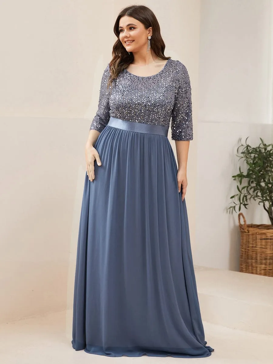 Plus Size Women's Long Chiffon & Sequin Evening Dresses for Mother of the Bride