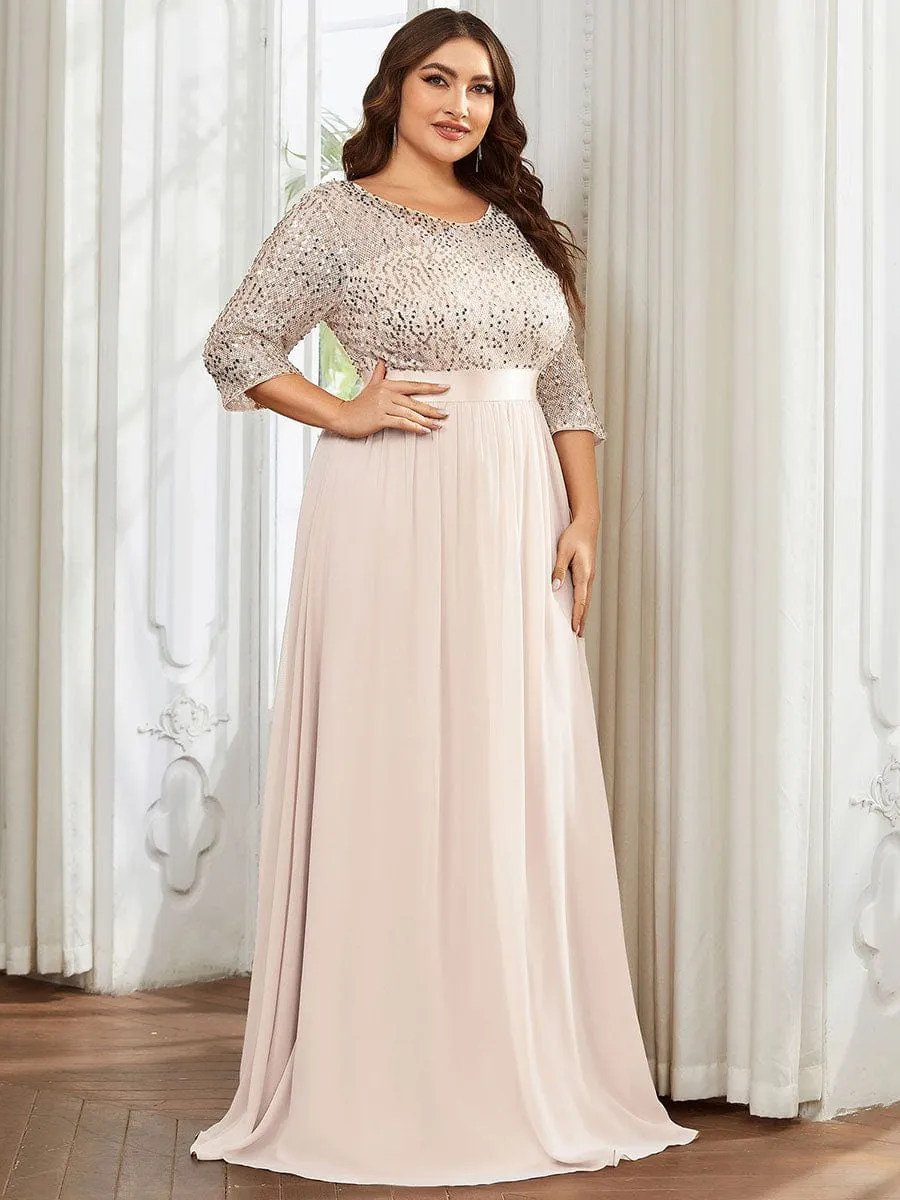 Plus Size Women's Long Chiffon & Sequin Evening Dresses for Mother of the Bride