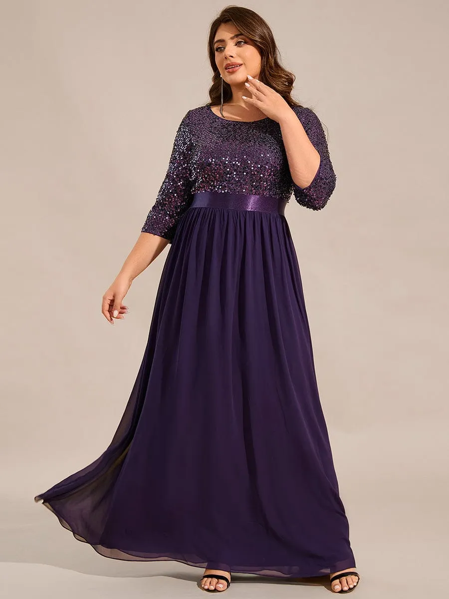 Plus Size Women's Long Chiffon & Sequin Evening Dresses for Mother of the Bride