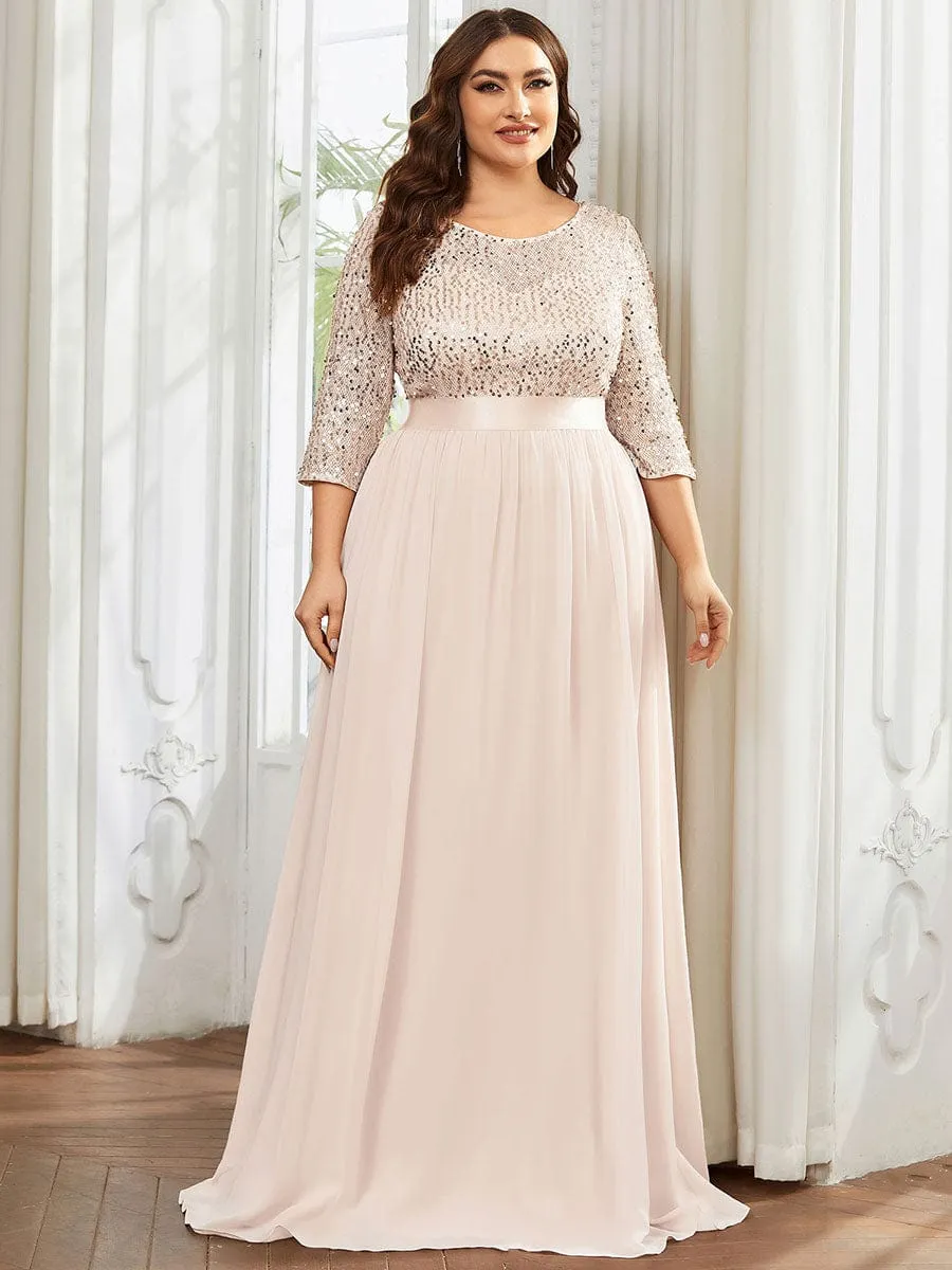 Plus Size Women's Long Chiffon & Sequin Evening Dresses for Mother of the Bride