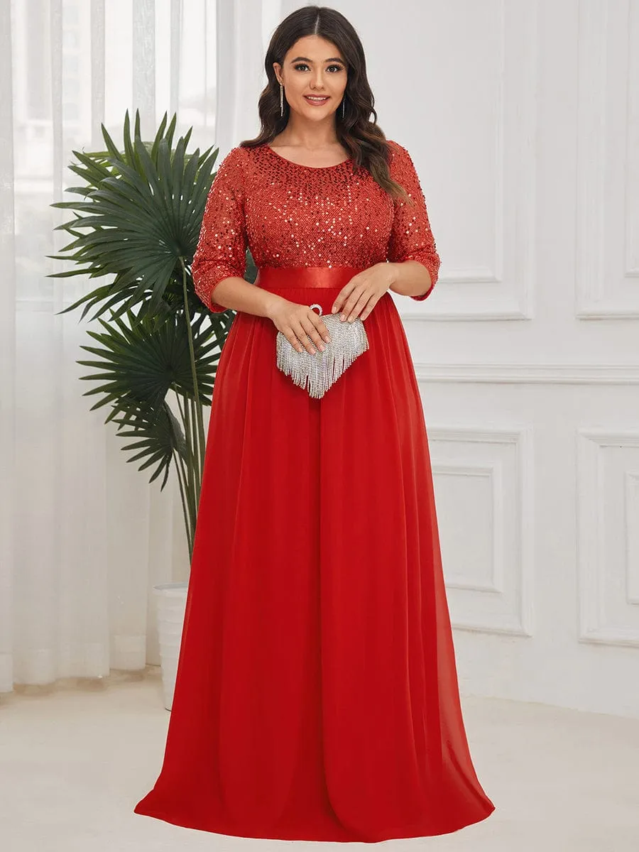 Plus Size Women's Long Chiffon & Sequin Evening Dresses for Mother of the Bride