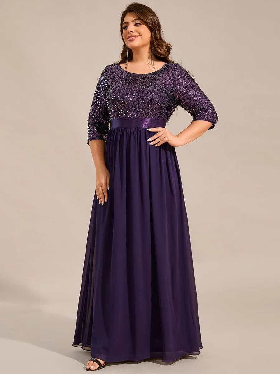 Plus Size Women's Long Chiffon & Sequin Evening Dresses for Mother of the Bride