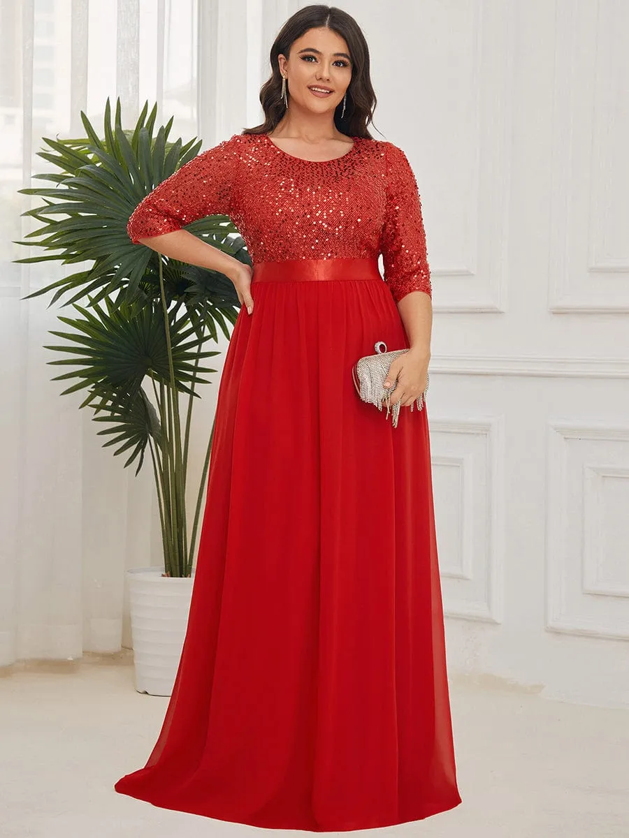 Plus Size Women's Long Chiffon & Sequin Evening Dresses for Mother of the Bride