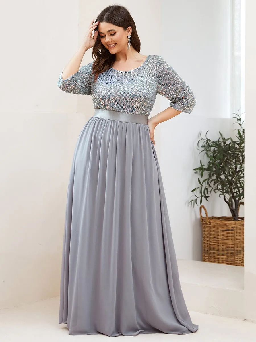 Plus Size Women's Long Chiffon & Sequin Evening Dresses for Mother of the Bride