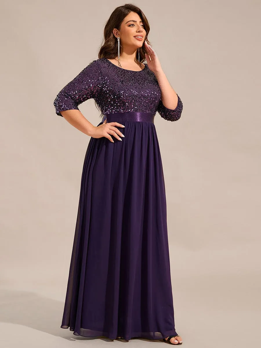 Plus Size Women's Long Chiffon & Sequin Evening Dresses for Mother of the Bride