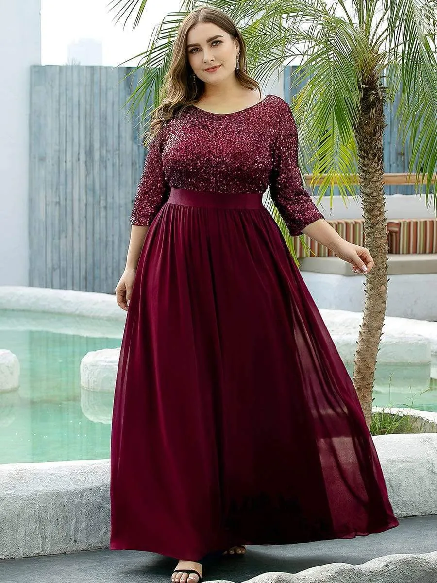 Plus Size Women's Long Chiffon & Sequin Evening Dresses for Mother of the Bride