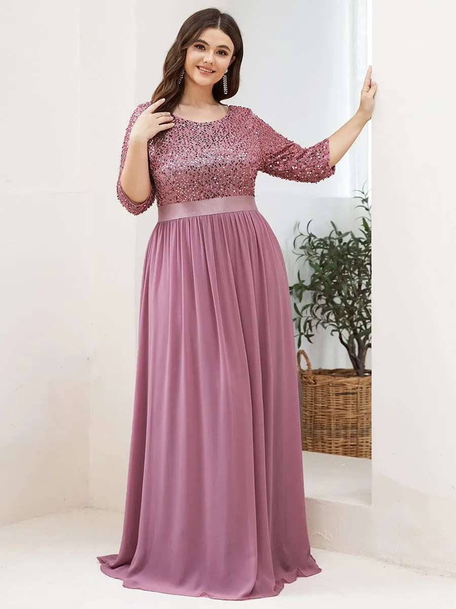 Plus Size Women's Long Chiffon & Sequin Evening Dresses for Mother of the Bride