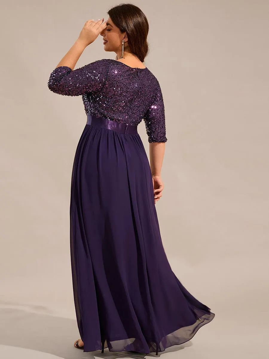 Plus Size Women's Long Chiffon & Sequin Evening Dresses for Mother of the Bride