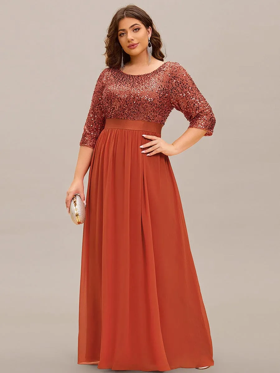 Plus Size Women's Long Chiffon & Sequin Evening Dresses for Mother of the Bride