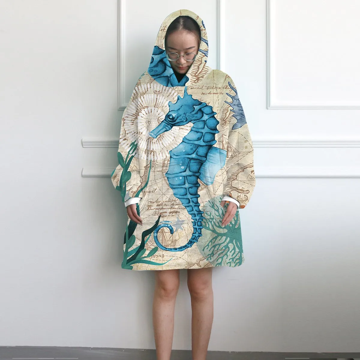 Seahorse Love Wearable Blanket Hoodie