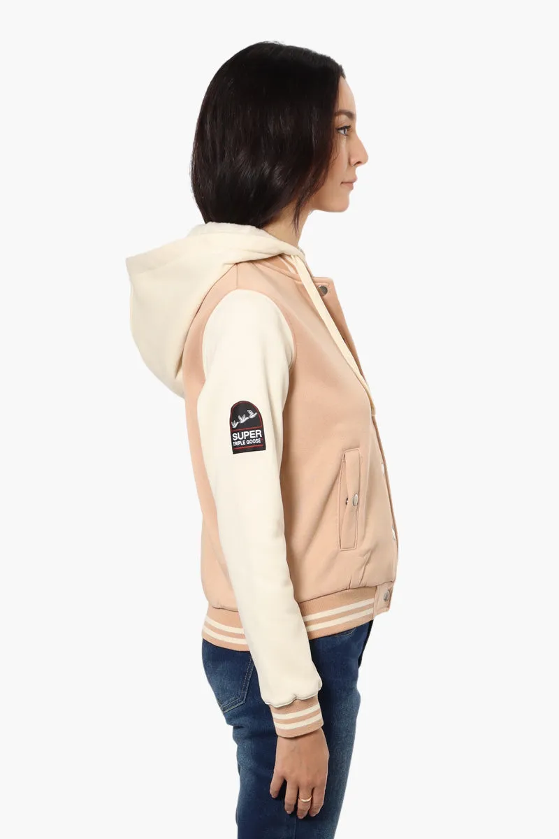 Super Triple Goose Hooded Varsity Lightweight Jacket - Beige