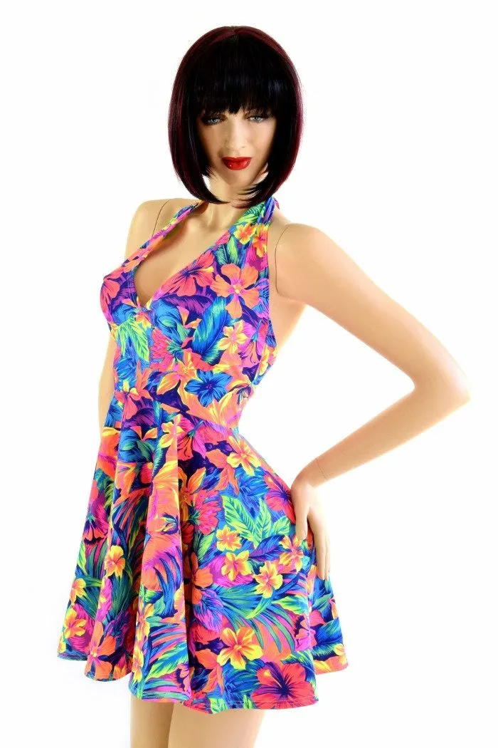 Tahitian Floral Halter Skater Dress