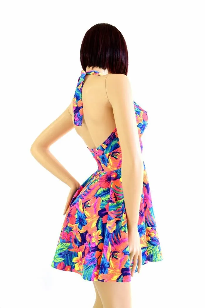 Tahitian Floral Halter Skater Dress