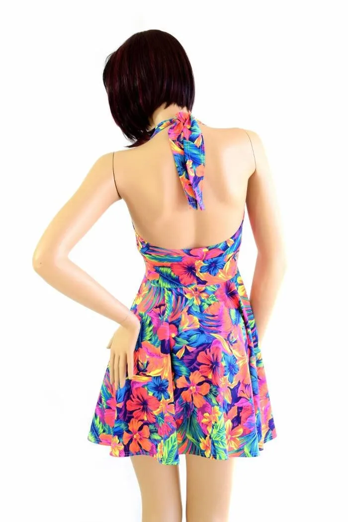 Tahitian Floral Halter Skater Dress