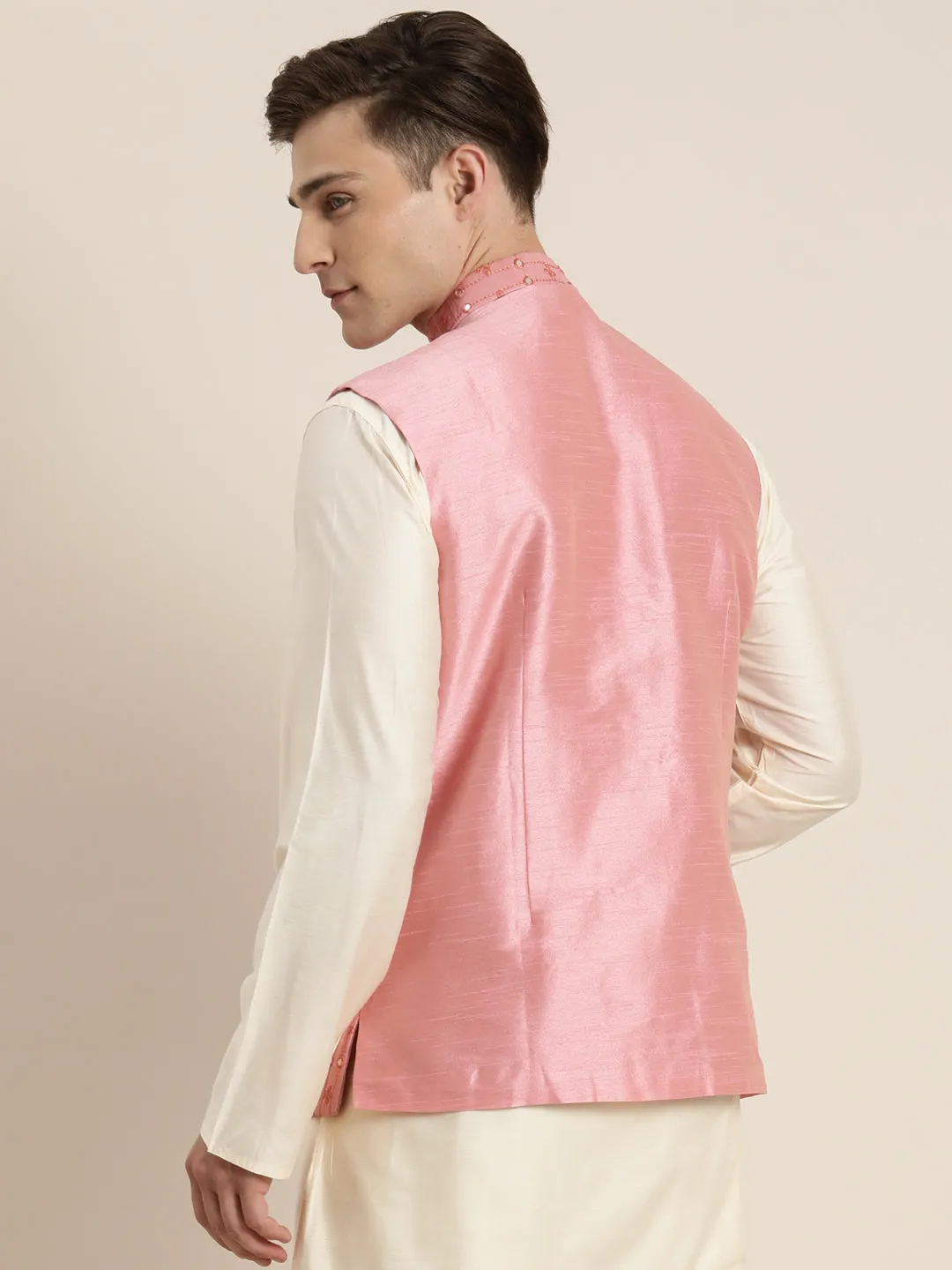 Vastramay Men's Onion Pink Ethnic Jacket