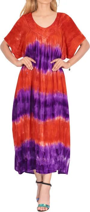 Women's Caftan Cover up Rayon Cover Up Swimwear Scoop Neck Hand Tie Dye Tank MAX