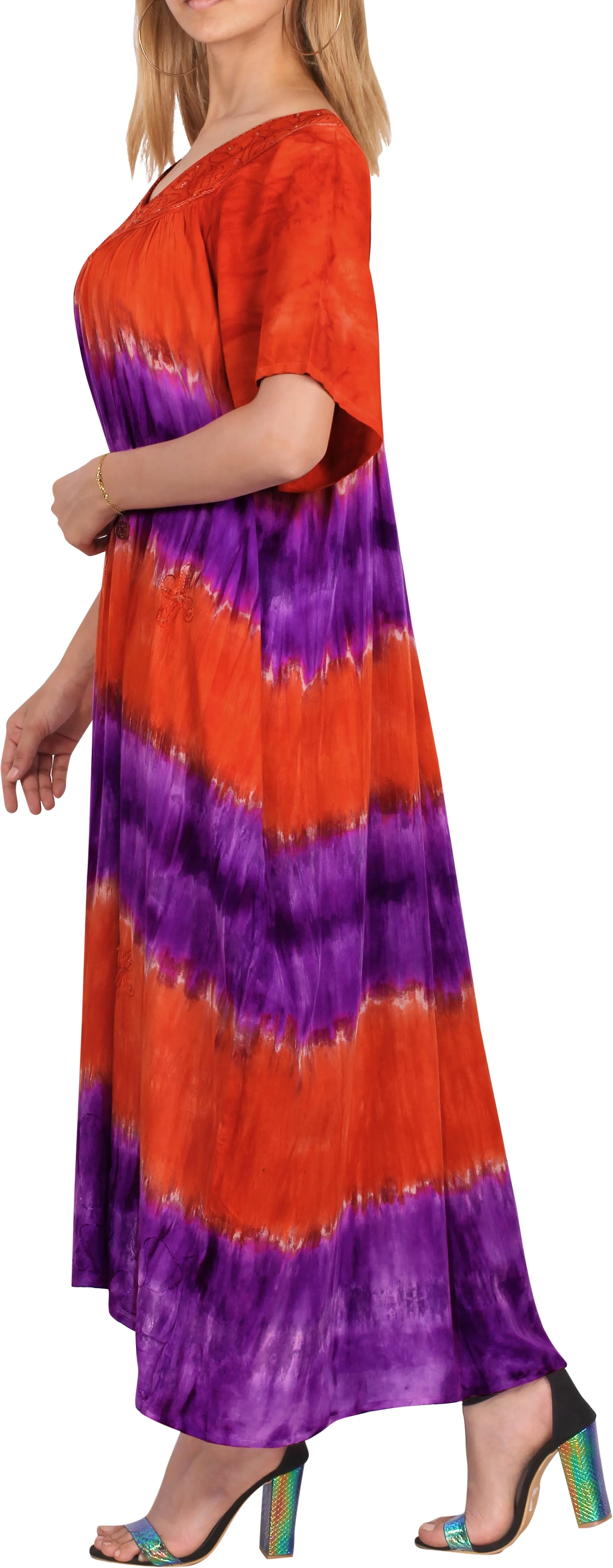 Women's Caftan Cover up Rayon Cover Up Swimwear Scoop Neck Hand Tie Dye Tank MAX