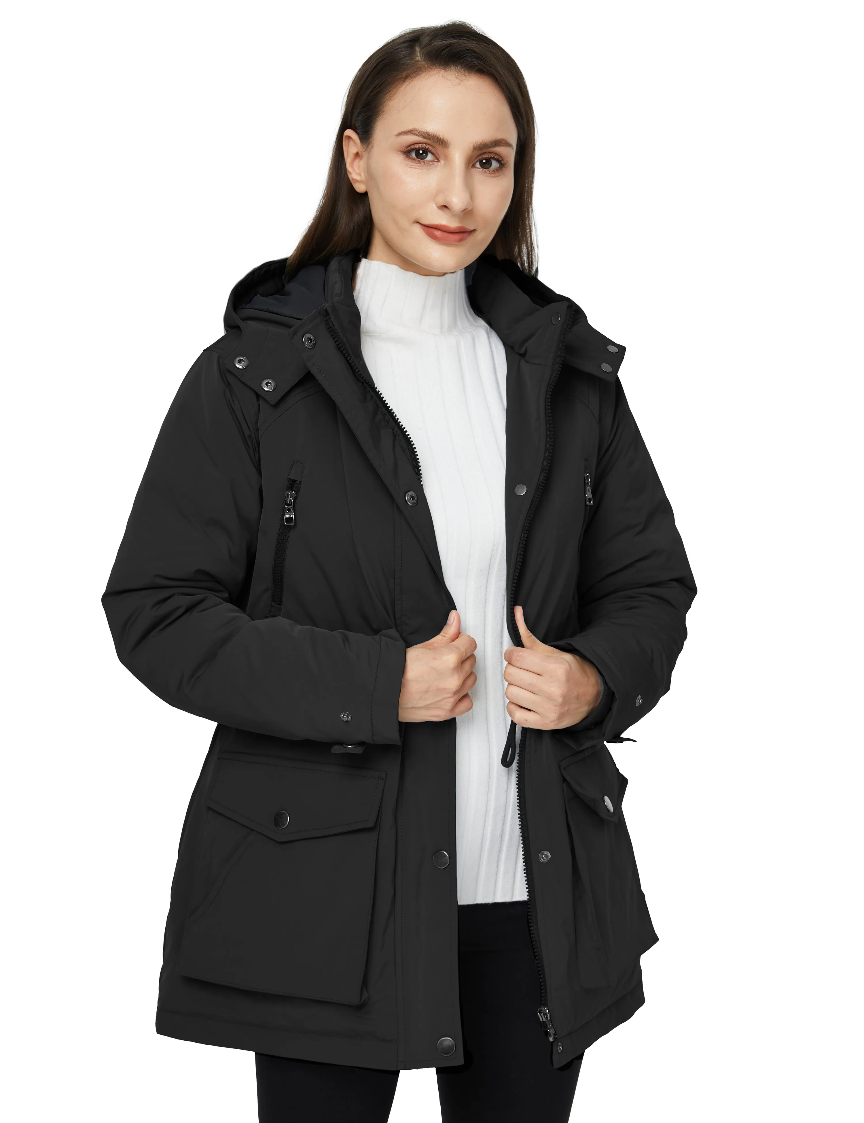 Women's Waterproof Winter Coats Warm Thicken Puffer Jackets with Detachable Hood